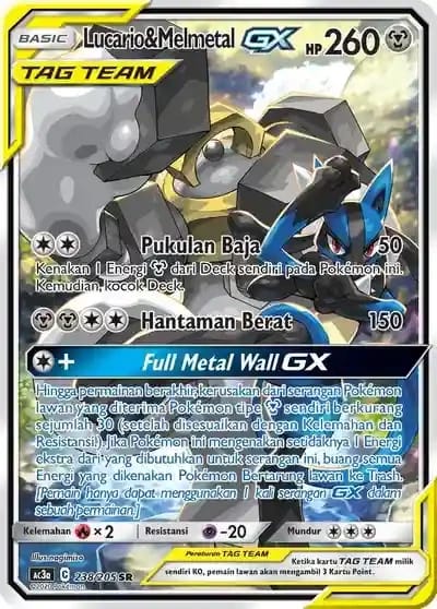 Lucario Melmetal SR AA — kartu Pokémon cetakan Indonesia