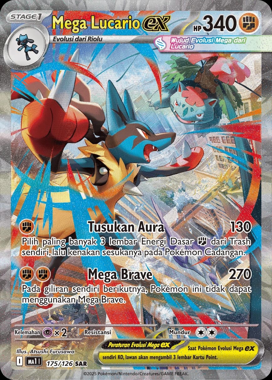 Mega Lucario ex SAR — kartu Pokémon cetakan Indonesia