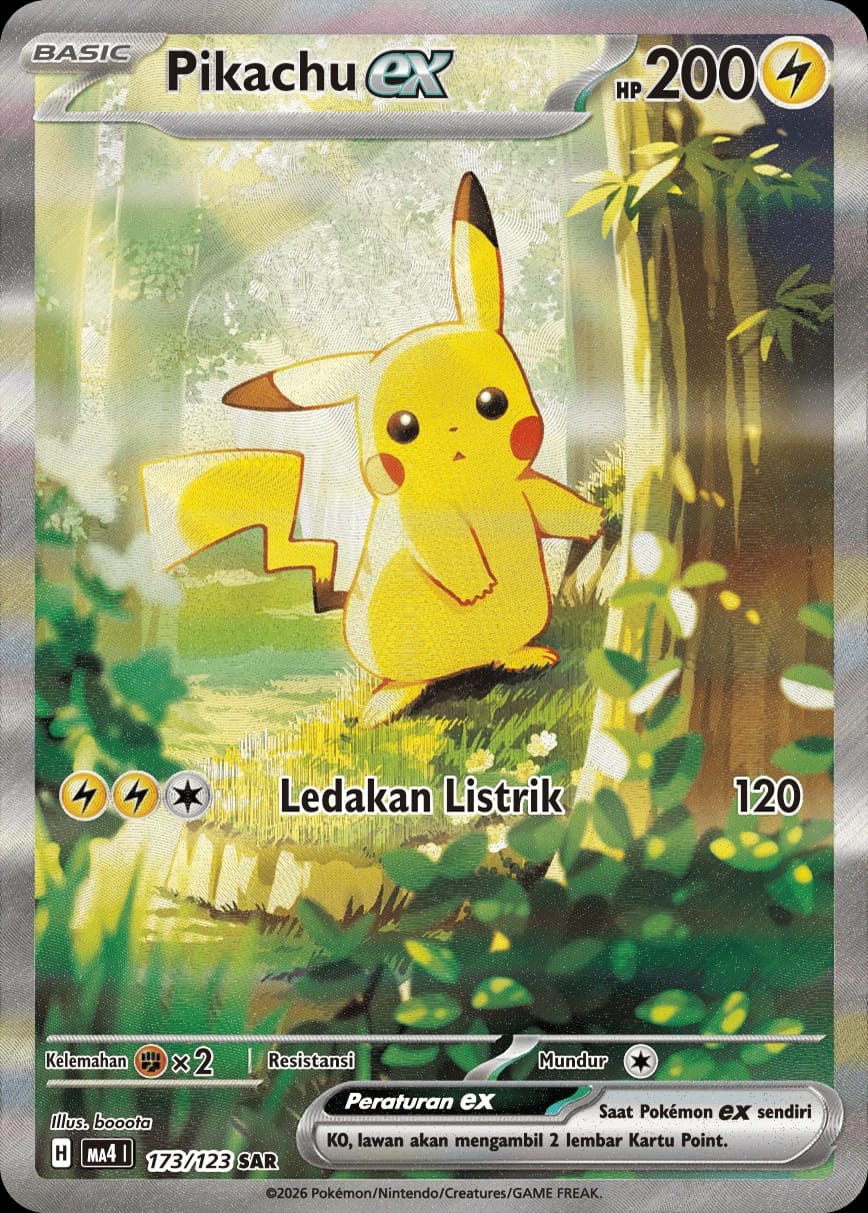 Pikachu ex SAR — kartu Pokémon cetakan Indonesia