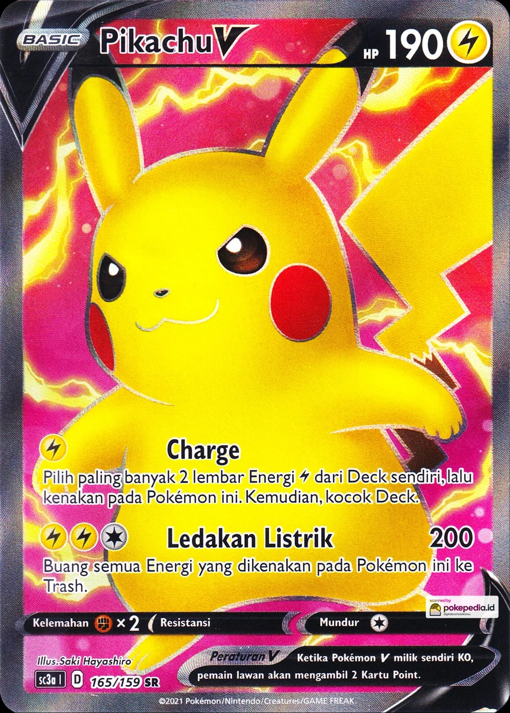 Pikachu V SR — kartu Pokémon cetakan Indonesia