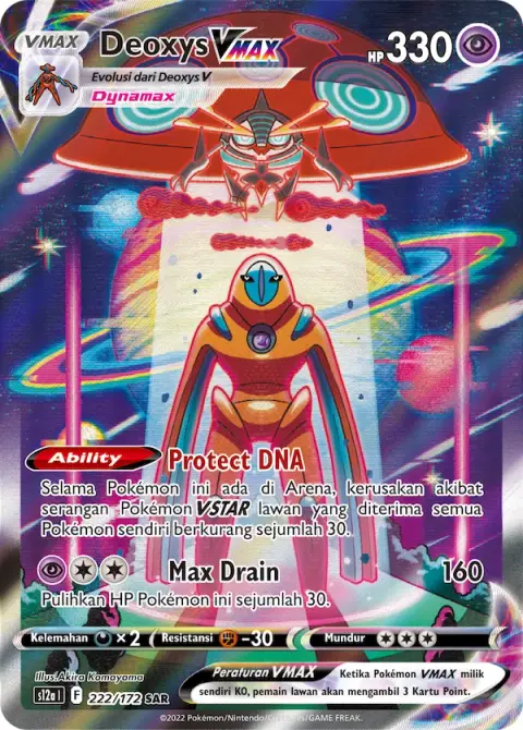 Deoxys Vmax SAR — kartu Pokémon cetakan Indonesia