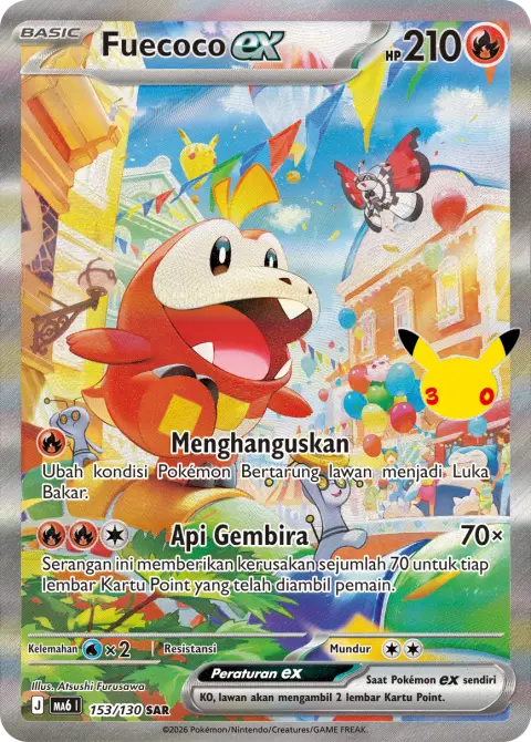 Fuecoco ex SAR 30th — kartu Pokémon cetakan Indonesia